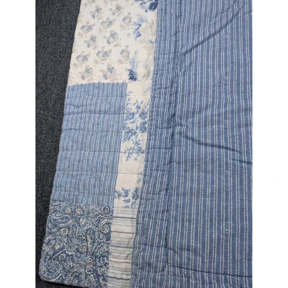 Laura Ashley Blue White Floral Patchwork Quilted King Pillow Cover Sham 21x37